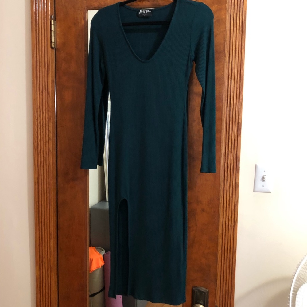 ribbed bodycon dress with slit - nasty gal